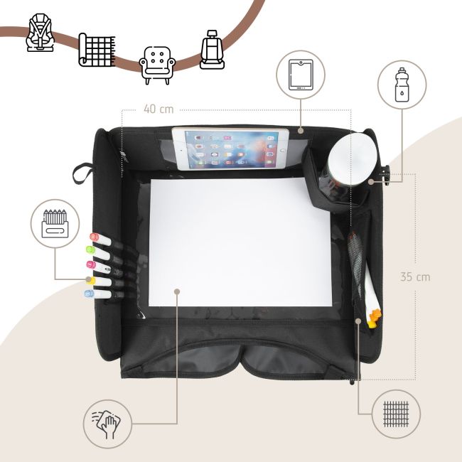 Organizator, Tavita de calatorie pentru scaun auto, Negru, Sipo EKDSCA-10T