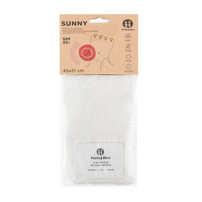 Parasolar textil, Petite&Mars, Din Bumbac, Pentru soare si vant, Universal, Protectie UV SPF40+, Potrivit pentru carucioare si scaune auto, 45 × 51 cm, Champagne BYN406804
