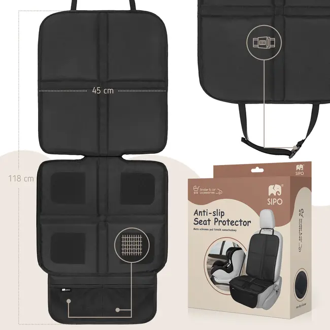 Protectie scaun auto cu strat antialunecare din silicon, Negru, Sipo EKDSCA-09