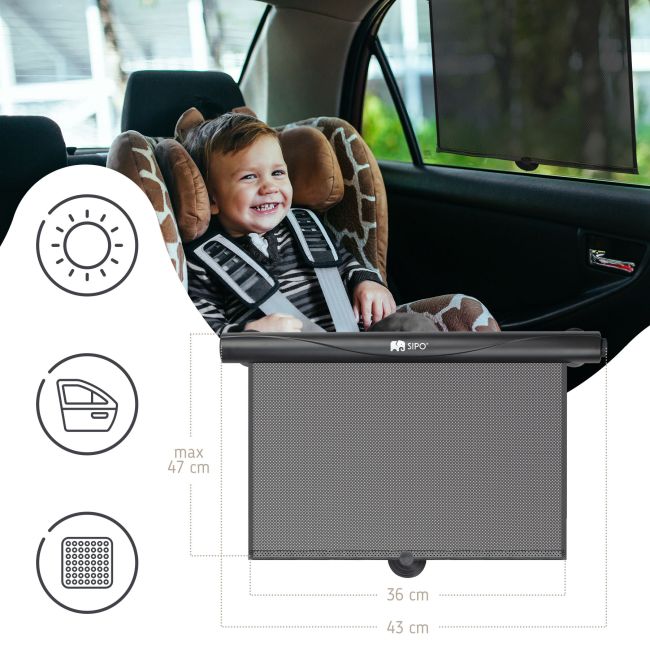Set 2 parasolare tip rulou pentru geam auto, negru, Sipo EKDSCA-06