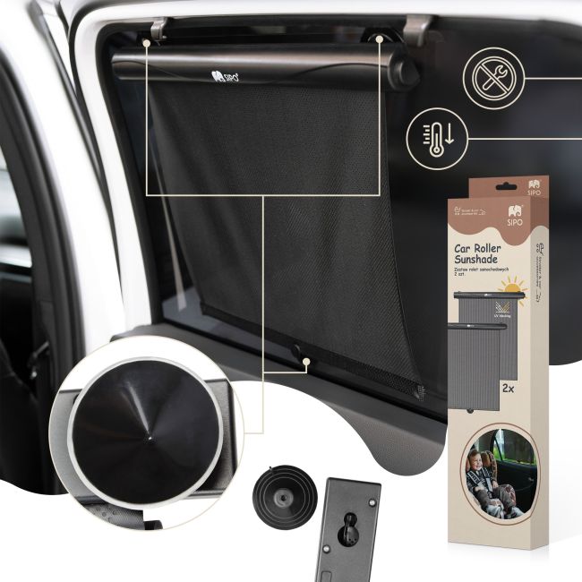 Set 2 parasolare tip rulou pentru geam auto, negru, Sipo EKDSCA-06