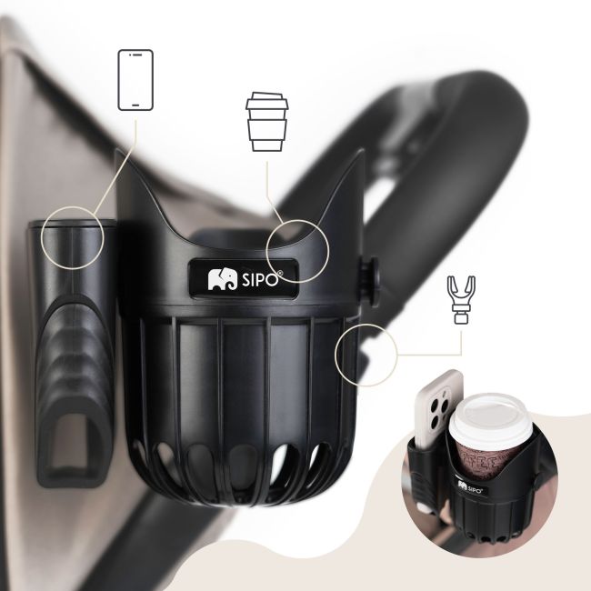 Suport 2in1 pentru pahar si telefon, universal, negru, Sipo EKDSCA-03