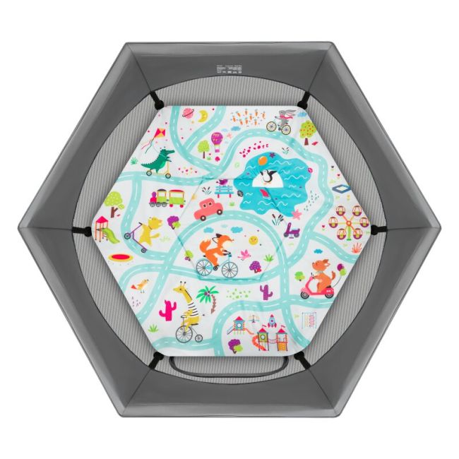 Tarc de joaca, Lionelo, Roel Plus, Pliere ultra-compacta, Sistem LockGuard impotriva plierii accidentale, Geanta de transport inclusa, Conform cu EN 12227:2010, 134x134x74 cm, 6 luni+, Multicolor BYNLO-ROEL_PLUS_GREY_MULTICOLOR