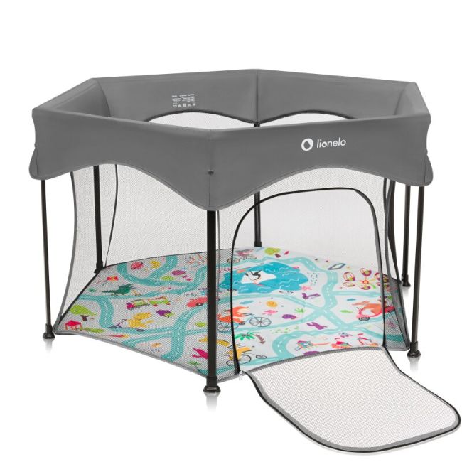 Tarc de joaca, Lionelo, Roel Plus, Pliere ultra-compacta, Sistem LockGuard impotriva plierii accidentale, Geanta de transport inclusa, Conform cu EN 12227:2010, 134x134x74 cm, 6 luni+, Multicolor BYNLO-ROEL_PLUS_GREY_MULTICOLOR