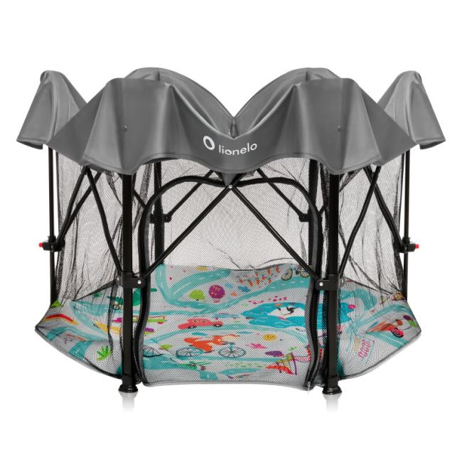 Tarc de joaca, Lionelo, Roel Plus, Pliere ultra-compacta, Sistem LockGuard impotriva plierii accidentale, Geanta de transport inclusa, Conform cu EN 12227:2010, 134x134x74 cm, 6 luni+, Multicolor BYNLO-ROEL_PLUS_GREY_MULTICOLOR
