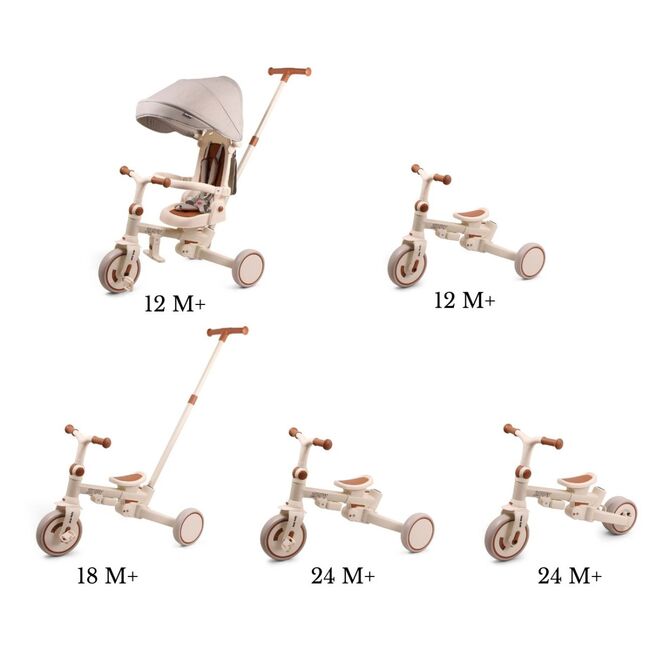 Tricicleta ZIPPY 5in1, sezut rotativ, maner parental, roti din spuma, 12 luni+, Beige EKDmm0429