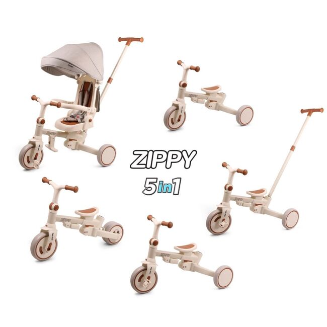 Tricicleta ZIPPY 5in1, sezut rotativ, maner parental, roti din spuma, 12 luni+, Beige EKDmm0429