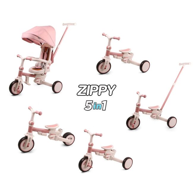 Tricicleta ZIPPY 5in1, sezut rotativ, maner parental, roti din spuma, 12 luni+, Pink EKDmm0443