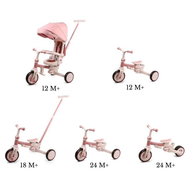 Tricicleta ZIPPY 5in1, sezut rotativ, maner parental, roti din spuma, 12 luni+, Pink EKDmm0443