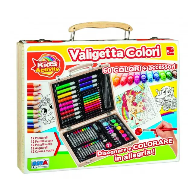 Valiza lemn RS Toys 60 accesorii pentru desen SOLRS11377