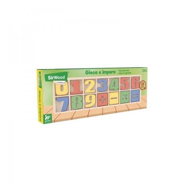 Set cifre si simboluri matematice din lemn, 28 de piese Globo SOLGL40774