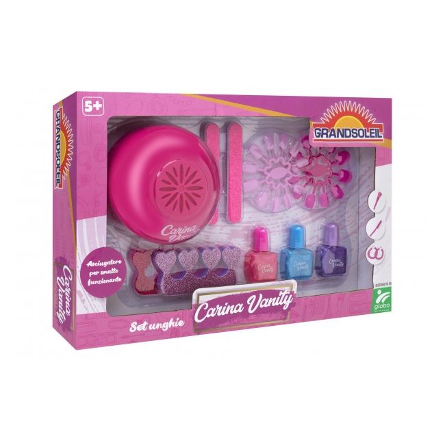 Set de joaca pentru fetite Globo manichiura si pedichiura cu sclipici si lampa speciala pentru unghii SOLGL419495