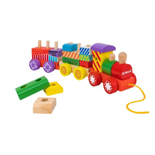 Trenulet lemn Globo cu cuburi colorate 16 piese SOLGL39996