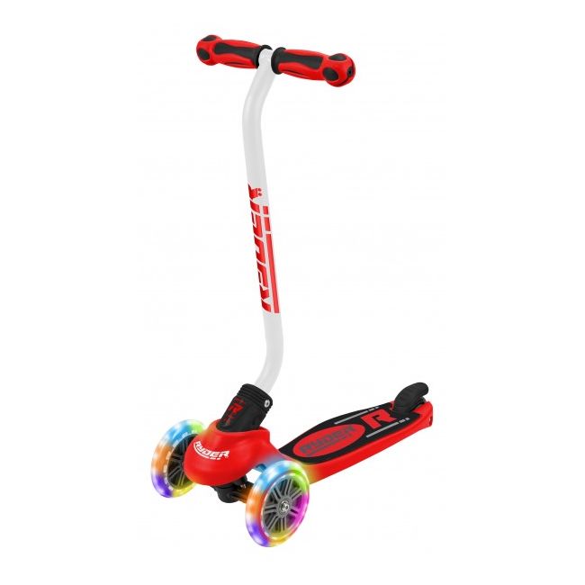 Trotineta pentru copii cu 3 roti Saica Ryder Neo Led cu roti din silicon rosu cu negru SOLSA3404K