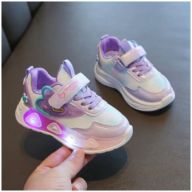 Adidasi sidefati cu luminite - purple hearts adtui11