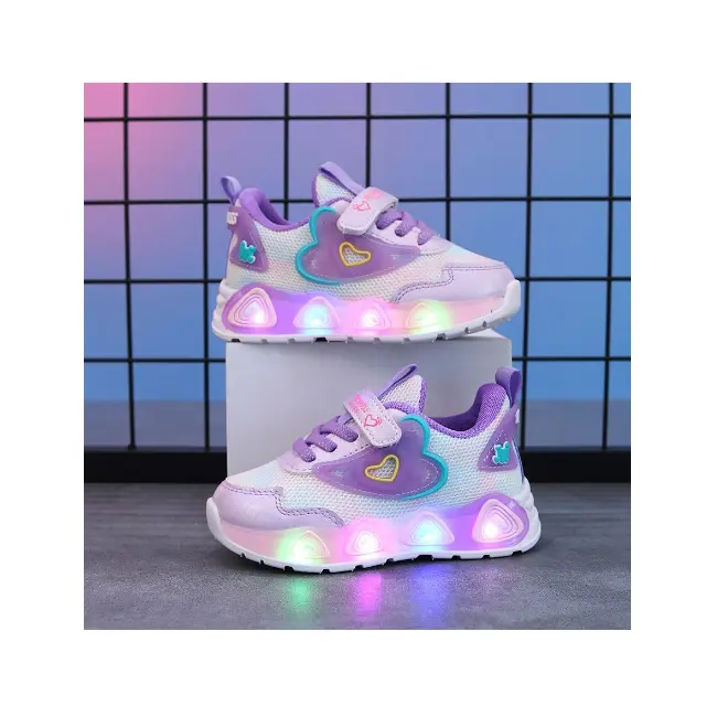 Adidasi sidefati cu luminite - purple hearts adtui11