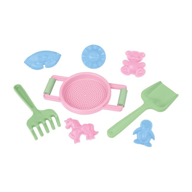 Set nisip Lena, 8 piese, plastic, multicolor, 2 ani+