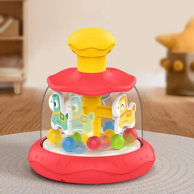 Jucarie bebe interactiva si educativa, rotativa, spinner carusel cu caluti si bile multicolore, varsta recomandata +6 luni