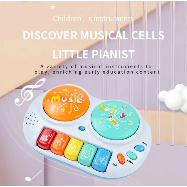Jucarie muzicala bebe si interactiva, Tobe si pian cu taste colorate, cu sunete si lumini, sunete animale, insotire joc vizual lumini, varsta recomandata +6 luni