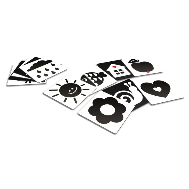 Joc educational pentru bebelusi, Flash Contrast Cards, Carduri alb-negru pentru acuitate vizuala, KuKiKuk Efko, 12 piese, 24 imagini mari contrastante, carton gros, varsta 0-6 luni