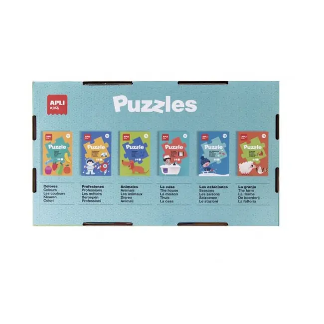 Colectie biblioteca set 6 puzzle-uri cu cate 24 piese fiecare, Apli Kids, Carton, Multicolor