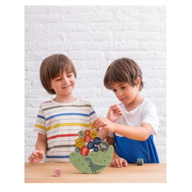 Joc arcade echilibrarea dinozaurilor, APLI Kids, Lemn, 22.7x3.5x27 cm, Multicolor