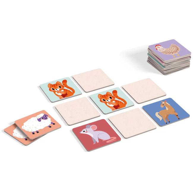 Joc educational pentru copii, Animale Memo, KuKiKuk Efko, 24 perechi, 12 piese mari, carton gros, animatii colorate haioase, varsta 2-6 ani