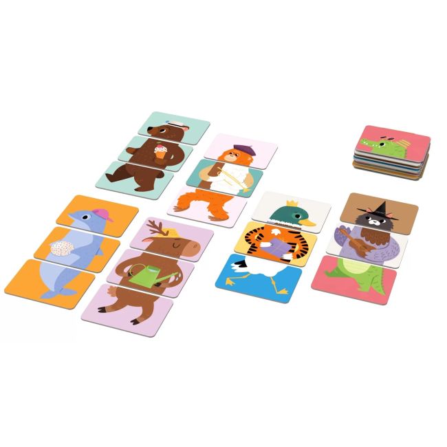 Joc educational pentru copii, Animale Mix and Match, KuKiKuk Efko, 18 piese mari, carton gros, animatii colorate haioase, varsta 2-6 ani