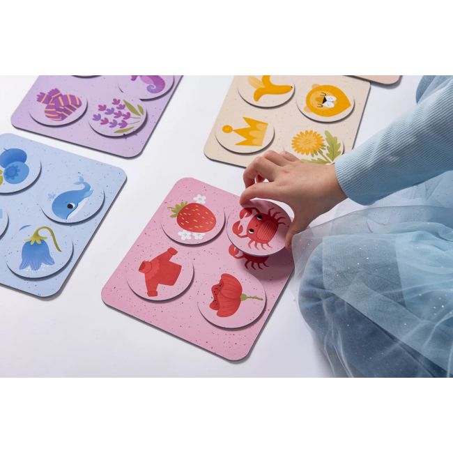 Joc educational pentru copii, Loto culori, obiecte si animale, KuKiKuk Efko, 6 planse culori diferite, 24 jetoane, carton gros, animatii colorate haioase, varsta 2-5 ani