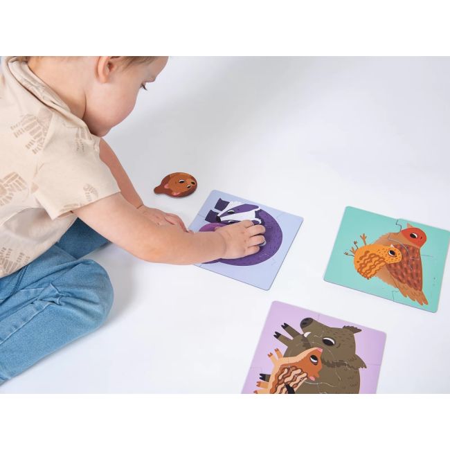 Joc educational pentru copii, Puzzle Mama si Puii, KuKiKuk Efko, 6 perechi, 30 piese mari, carton gros, animatii colorate haioase, varsta 2-5 ani