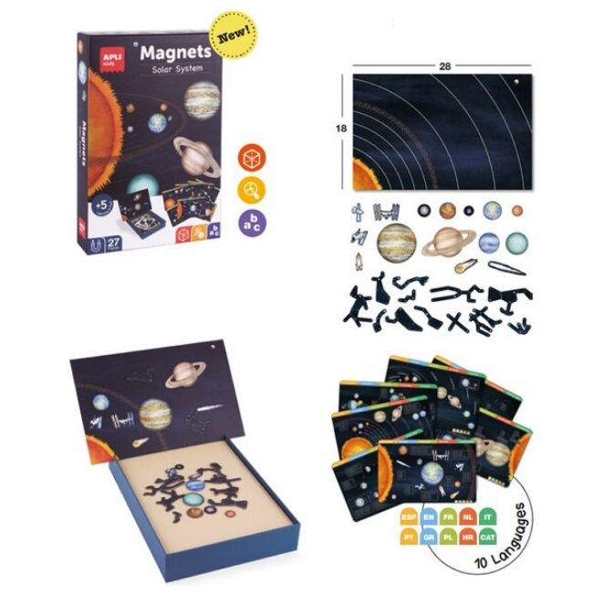 Puzzle magnetic Sistemul solar, Apli Kids, 28 x 18 cm, 27 piese