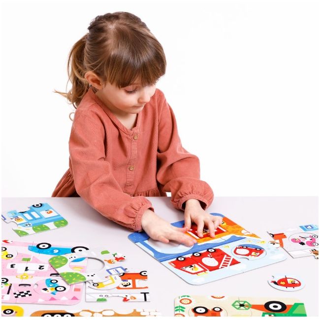 Joc tip puzzle pentru copii si bebelusi, Banana Panda, Match the Vehicles, 36 piese, 6 placi formate din 6 piese cu vehicule SOLBP49209