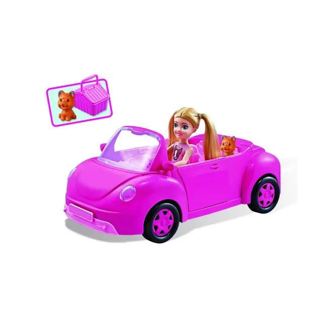 Masinuta decapotabila roz pentru fetite, RS Toys cu papusa si animal de companie, cos picnic inclus SOLRS11725