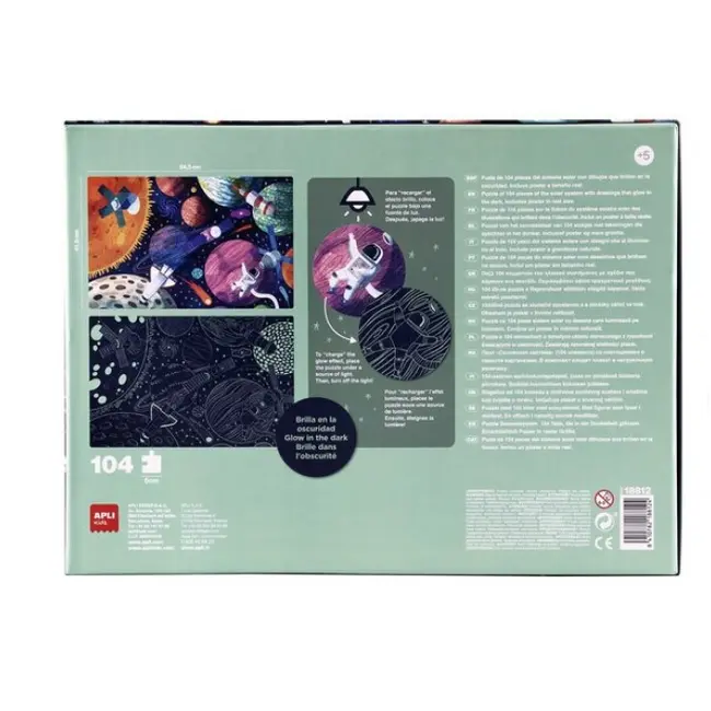 Puzzle care straluceste in intuneric, Sistem solar, Apli Kids, 64.5 x 41.5 cm, 104 piese