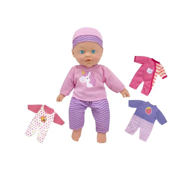 Papusa bebelus 40 cm interactiva cu baterii, Baby Isabel, Globo Bimbo, cu haine de schimb, 3 tinute diferite puse pe umeras, multicolore