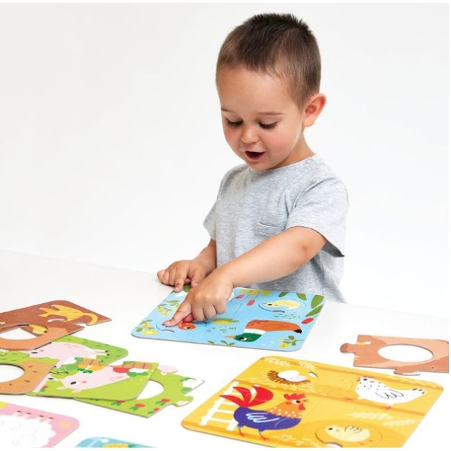 Joc tip puzzle pentru copii si bebelusi, Banana Panda, Match the Farm Animals, 36 piese, 6 placi formate din 6 piese cu animale de la ferma SOLBP49168
