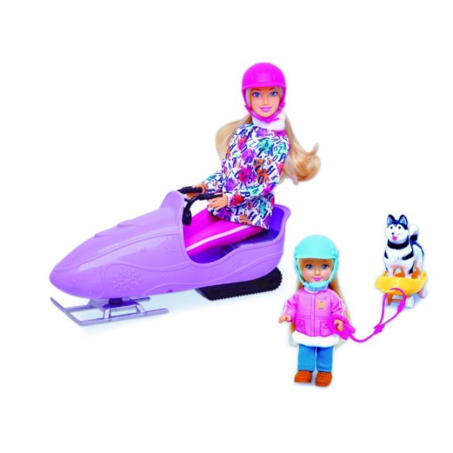 Set papusi RS Toys Ely si Sofy, cu snowmobil, sanie, caine Husky si accesorii SOLRS11661