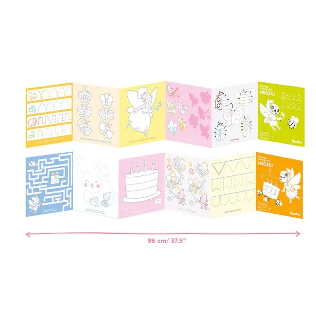 Carte de colorat si trasat linii pentru copii Banana Panda I Love Coloring, imagini cu Zane, 12 ilustratii de trasare si colorare, 2 imagini panoramice, 2 carti tip acordeon, 96 cm lungime SOLBP50162