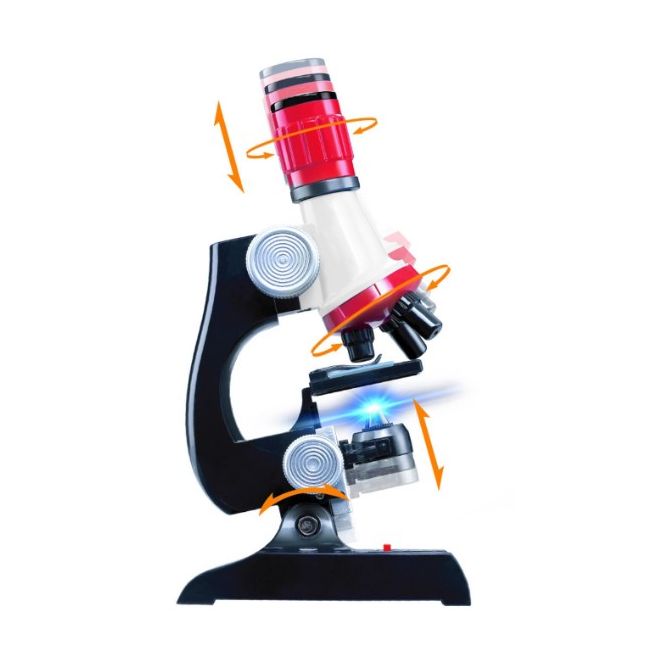 Microscop RS Toys pentru copii, cu lumini si baterii, negru cu rosu SOLRS11067