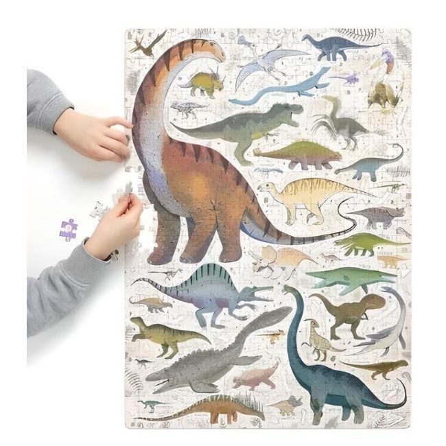 Puzzle pentru copii educational, Banana Panda Puzzlove Dinosaurs, 200 piese, specii dinozauri, format mare 68 x 48 cm SOLBP49257