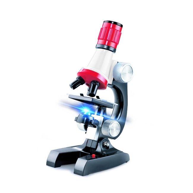 Microscop RS Toys pentru copii, cu lumini si baterii, negru cu rosu SOLRS11067