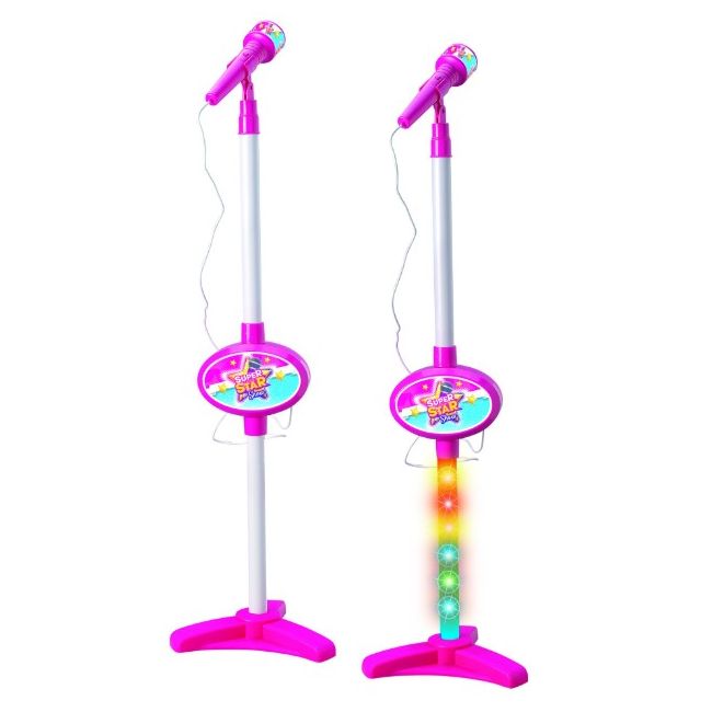 Microfon karaoke cu stativ pentru copii, efecte luminoase, mufa jack pentru conectare telefon, RS Toys, 100 cm inaltime SOLRS11437