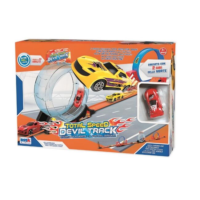 Set de joaca pentru copii, Pista de viteza cu dublu loop si loop cu usa, masinuta frictiune inclusa, lansator pentru viteza maxima, Total Speed Track, 260cm lungime