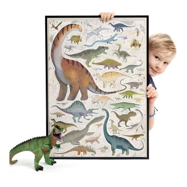 Puzzle pentru copii educational, Banana Panda Puzzlove Dinosaurs, 200 piese, specii dinozauri, format mare 68 x 48 cm SOLBP49257
