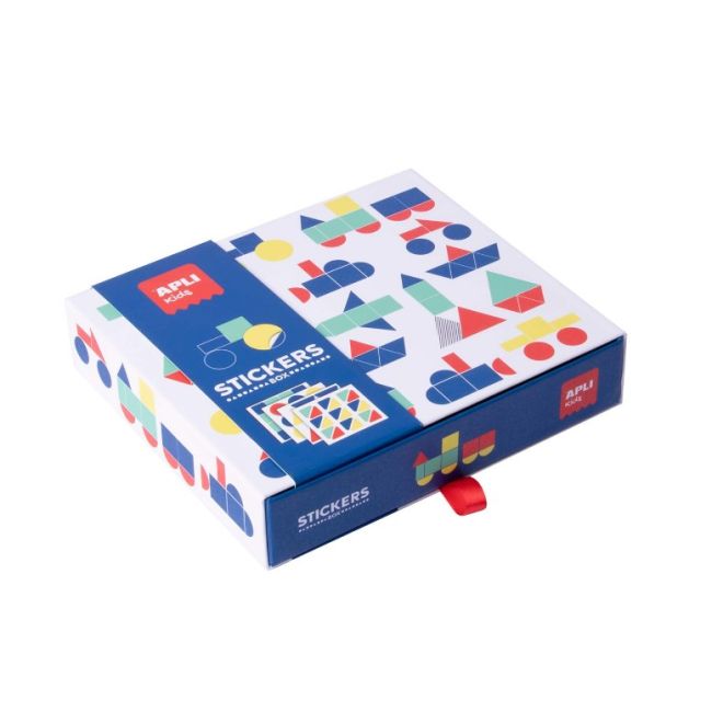 Joc creativ cu autocolante geometrice, APLI, tema Vehicule, 19 x 16,5 x 4 cm, 8 coli