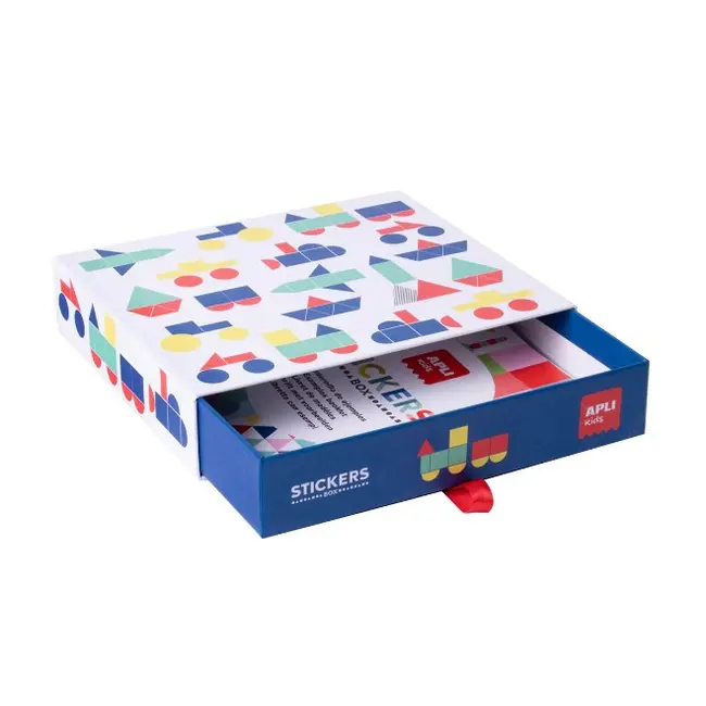 Joc creativ cu autocolante geometrice, APLI, tema Vehicule, 19 x 16,5 x 4 cm, 8 coli
