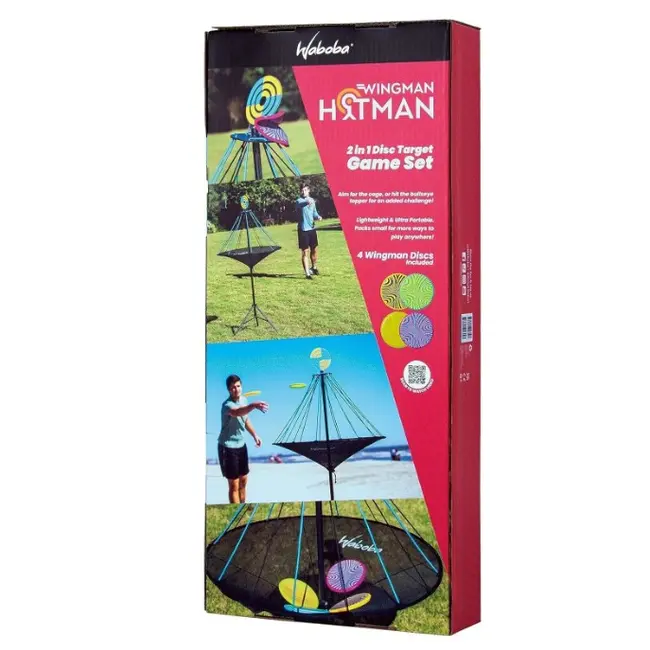 Set joc exterior, Freesbee cu suport special prindere si aruncare cu tinta, Waboba Hitman, 4 discuri silicon incluse SOLVDM2010650