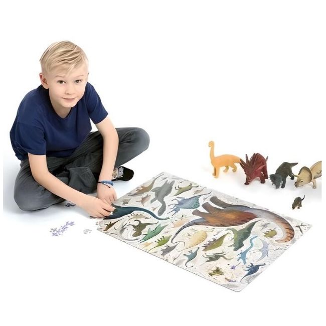 Puzzle pentru copii educational, Banana Panda Puzzlove Dinosaurs, 200 piese, specii dinozauri, format mare 68 x 48 cm SOLBP49257