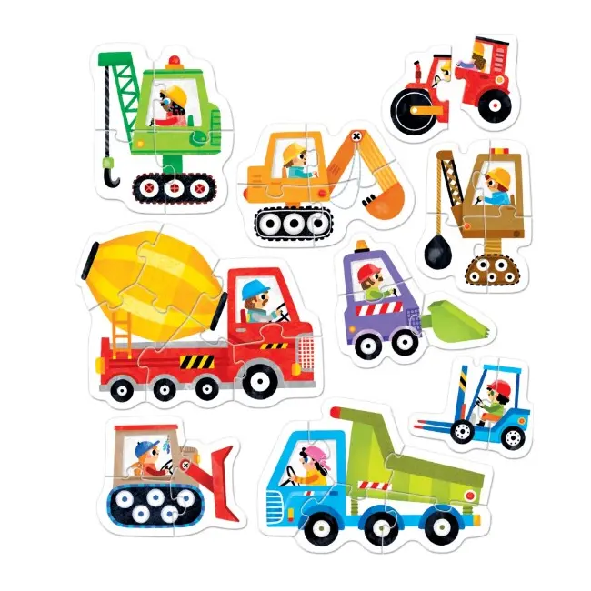 Joc tip puzzle pentru copii si bebelusi, Banana Panda, Progressive Puzzles Construction Vehicles, 9 vehicule santier formate din 2-6 piese SOLBP49205