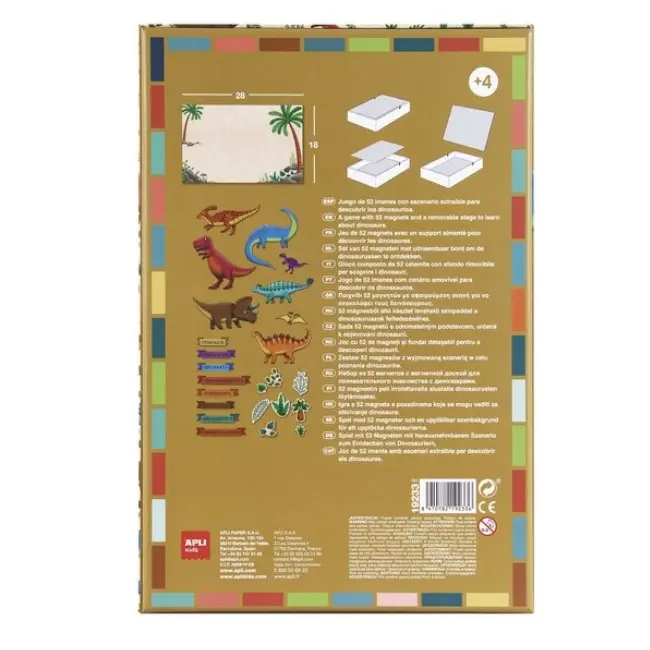 Puzzle magnetic Dinozauri, Apli Kids, 21 x 5.5 x 31 cm, 52 piese